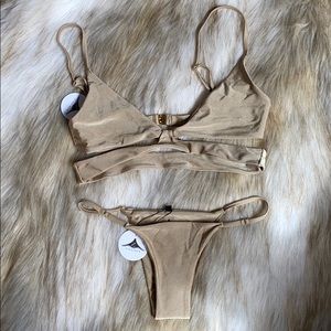 Zingiber Metallic Gold Bikini Set, Size 12, New with Tags
